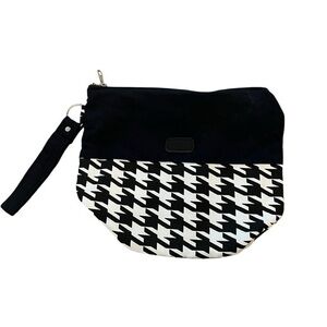 MEL BOTERI Black White & Blue Giant Houndstooth Print Canvas Zipper Pouch~9x10”